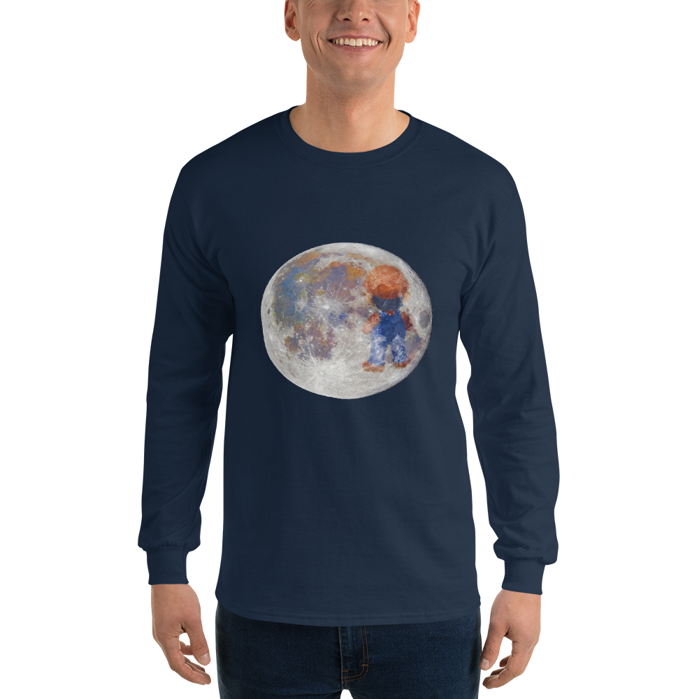 Lunar Plumber Hero Astrophotography Tee — Men's Long Sleeve Tee — navy front view