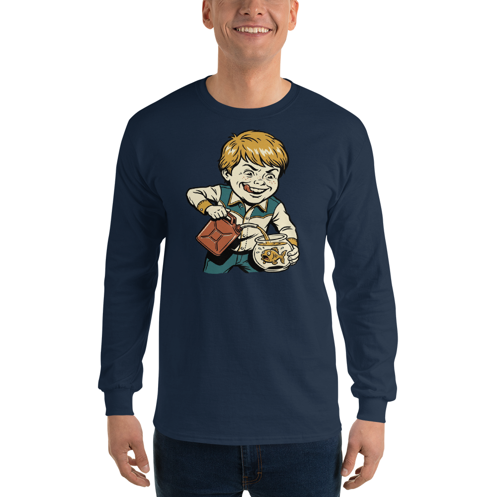 Chaotic Kid Vintage Instructional Pamphlet Dark Humor Tee — navy front view