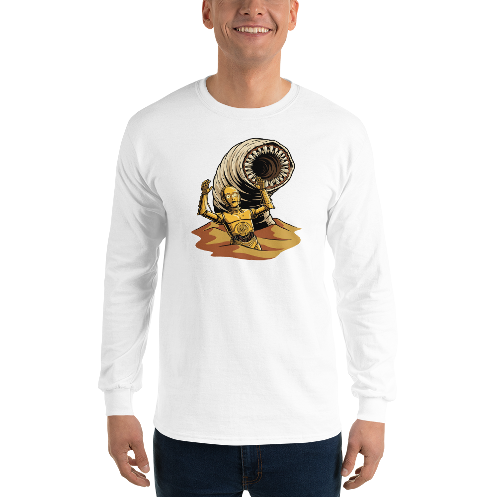 Golden Protocol Droid Desert Worm Peril Comic Tee — white front view