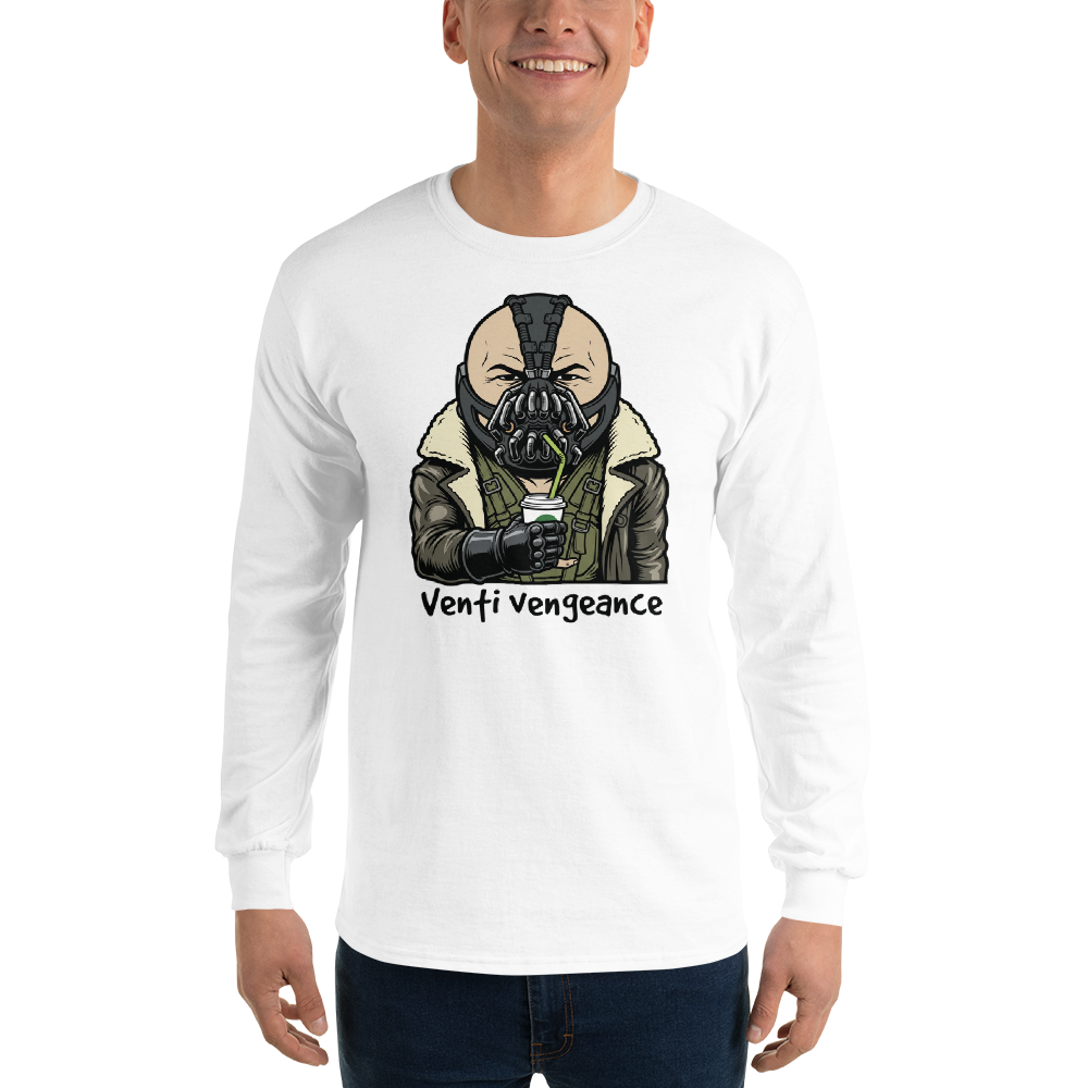Venti Vengeance Masked Mercenary Latte Tee — Men's Long Sleeve Tee — white front view