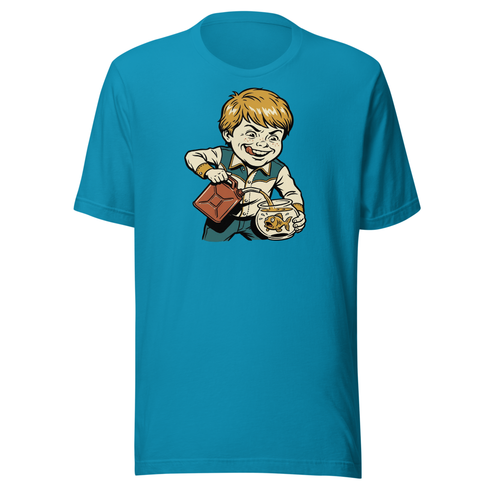 Chaotic Kid Vintage Instructional Pamphlet Dark Humor Tee — aqua front view