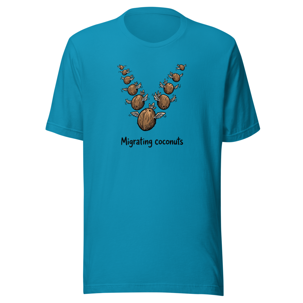 Migrating Coconuts V Formation Absurd Comedy Tee â€” Aqua front view
