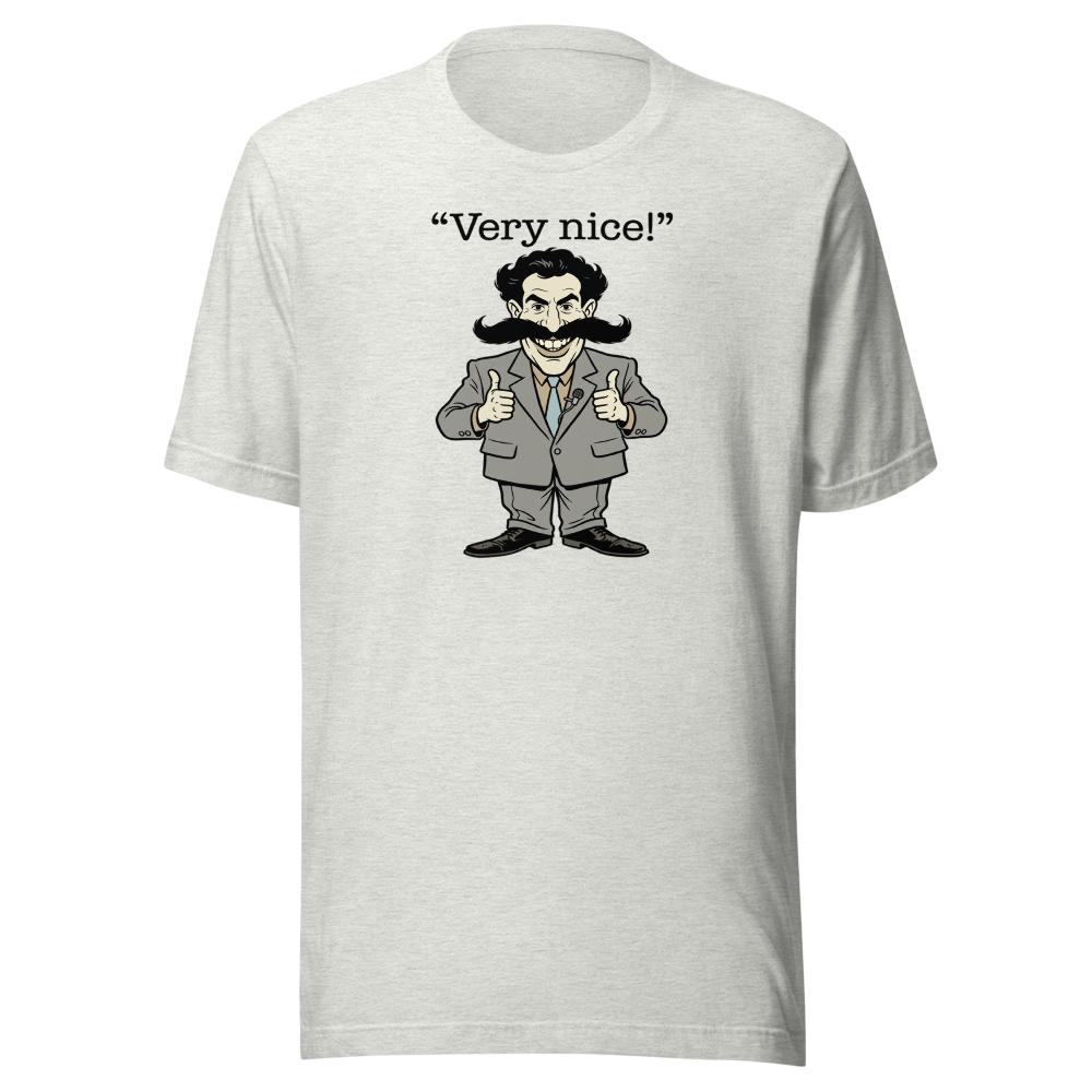 Very Nice Mustache Reporter Thumbs Up Comedy Tee — Men's Premium Tee — ash front view