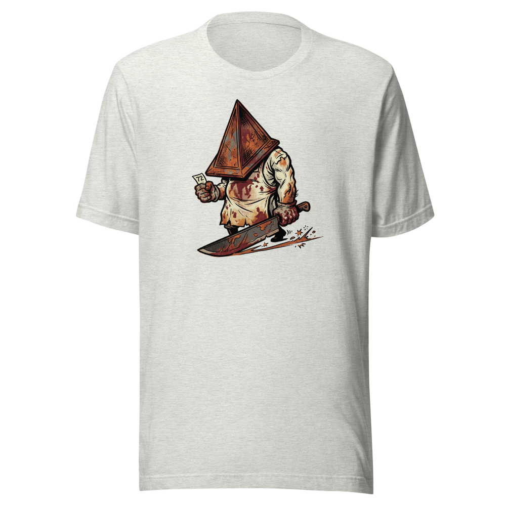 Horror Executioner at the DMV Halftone Parody Tee — ash front view