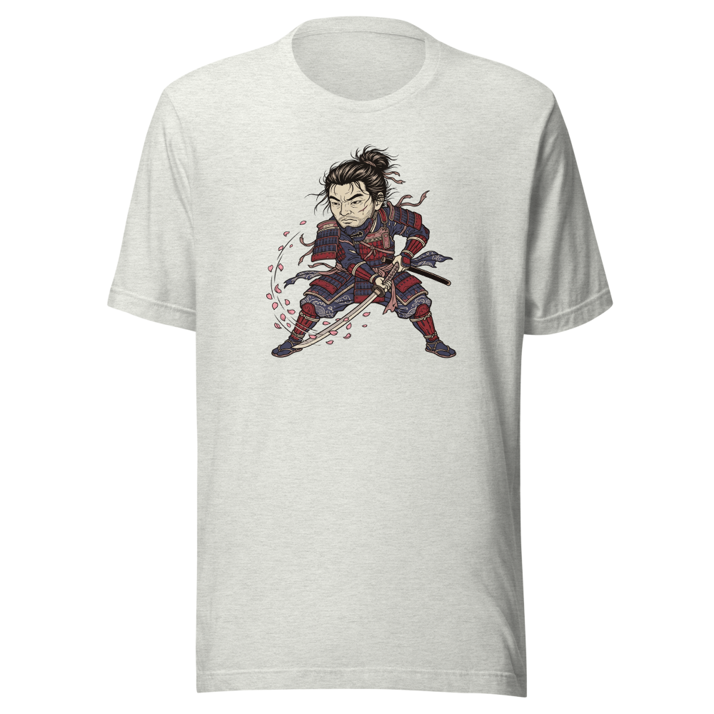 Lone Samurai Ghost Ukiyo-e Woodblock Graphic Tee — ash front view