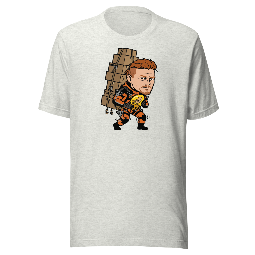 Overworked Courier Parcel Tower Delivery Tee — ash front view
