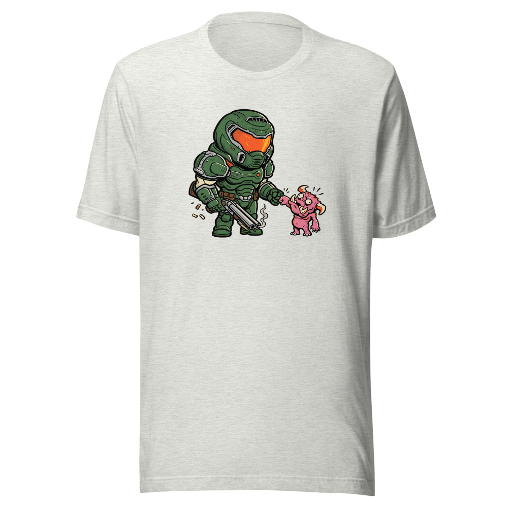 Demon Slayer Fist Bump Retro FPS Comic Tee — ash front view