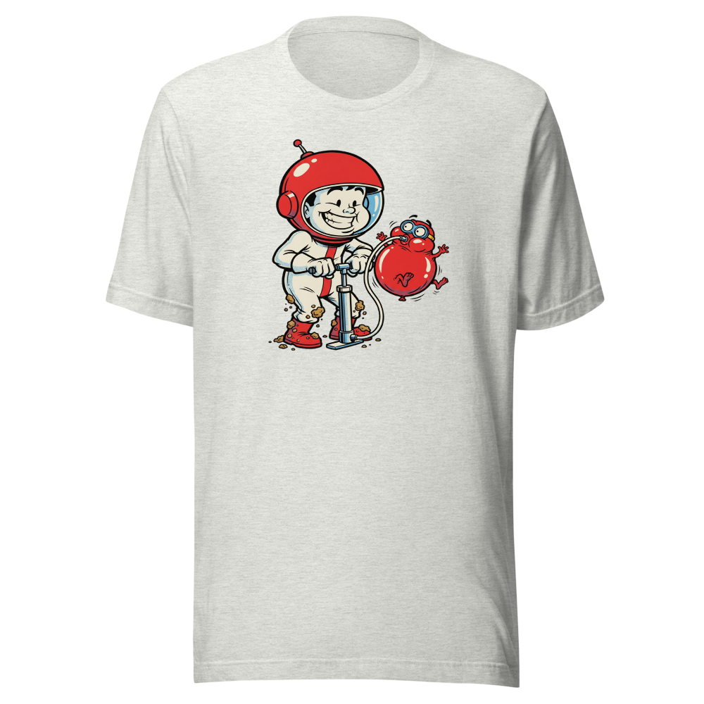 Retro Arcade Pump Clown Comic Ink Graphic Tee — ash front view