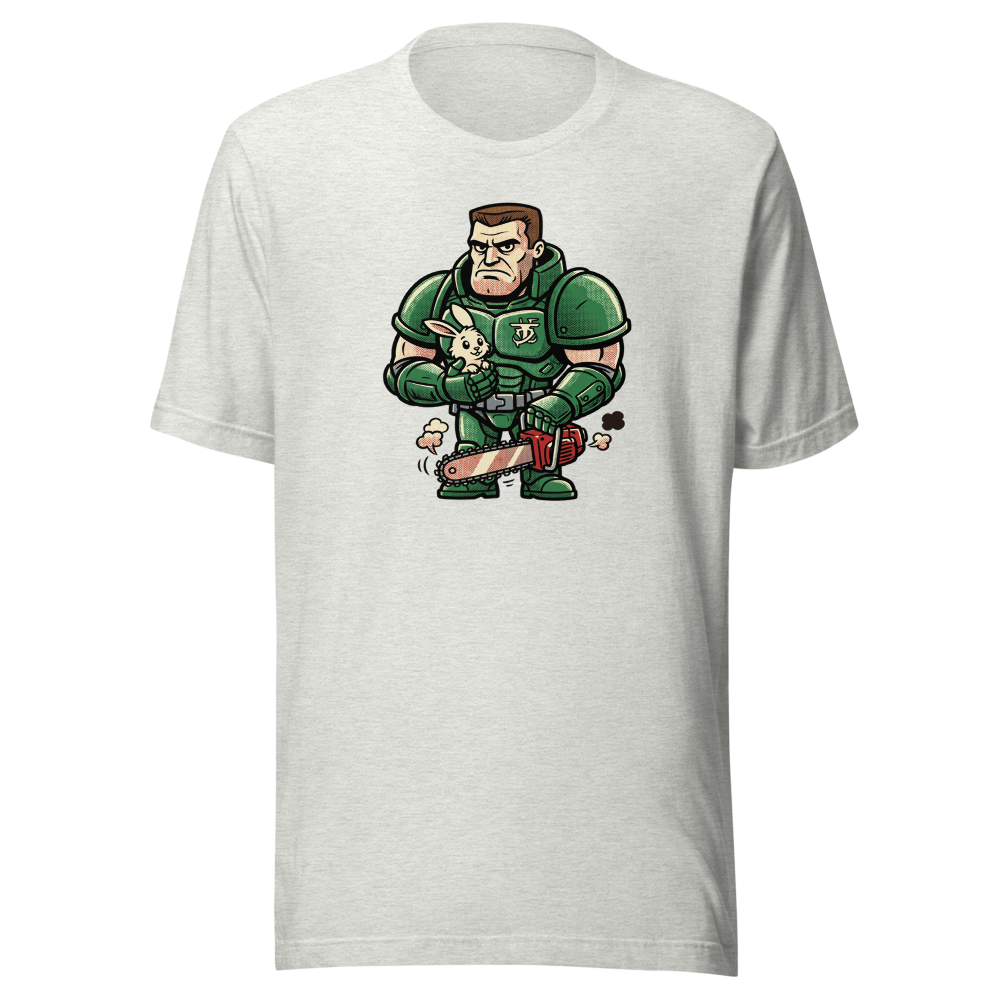 Space Marine Bunny Hug Halftone Pop Art Tee — ash front view