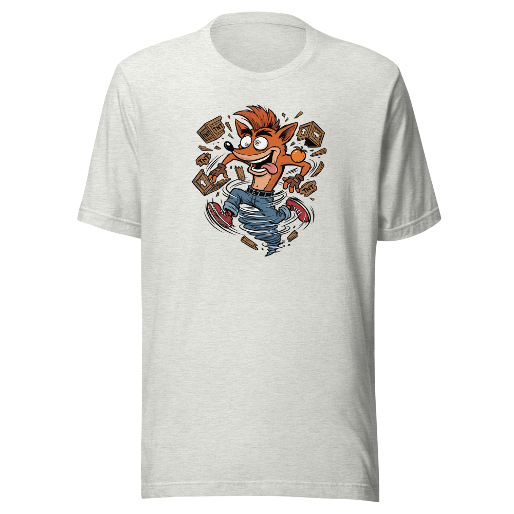 Spin Attack Marsupial Crate Smasher Retro Gaming Tee â€” Ash front view