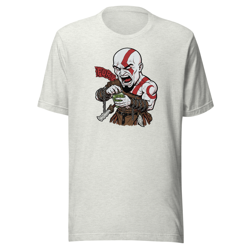 Spartan Rage Pickle Jar Comic Ink Gamer Tee â€” Ash front view