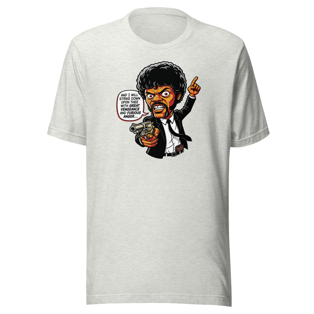 Righteous Hitman Halftone Pop Art Movie Tee — ash front view