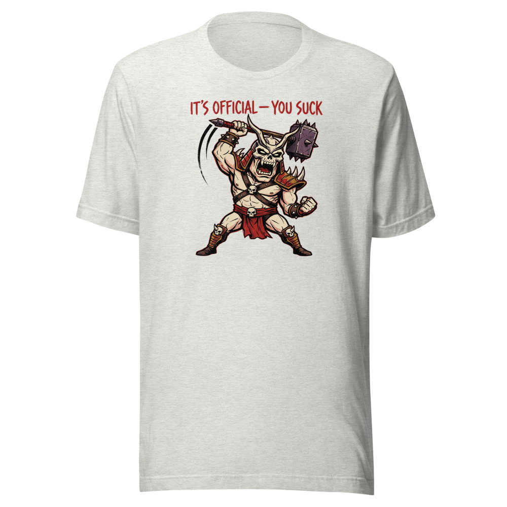 It's Official You Suck Warhammer Emperor Punk Tee — ash front view
