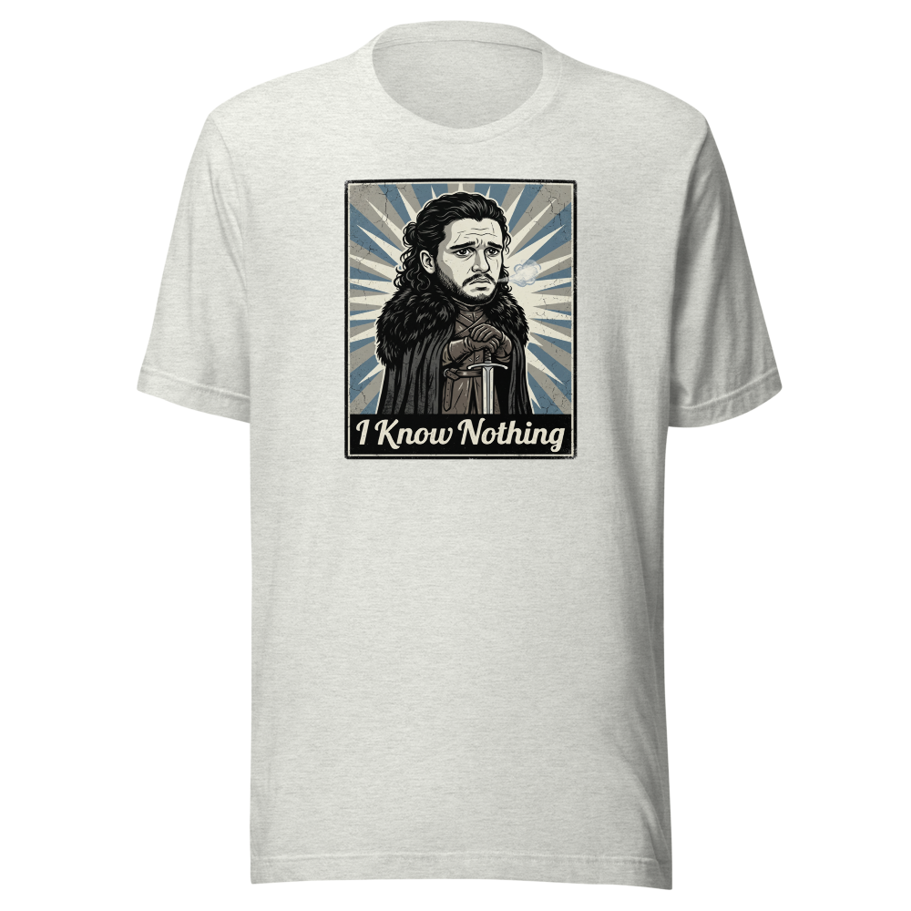 I Know Nothing Brooding Northern Hero Propaganda Tee — ash front view