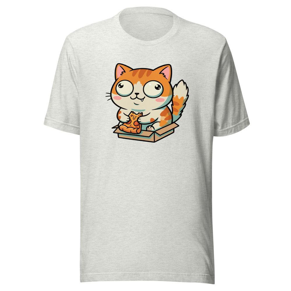 Chibi Pizza Cat Cardboard Box Zoomies Kawaii Tee — ash front view