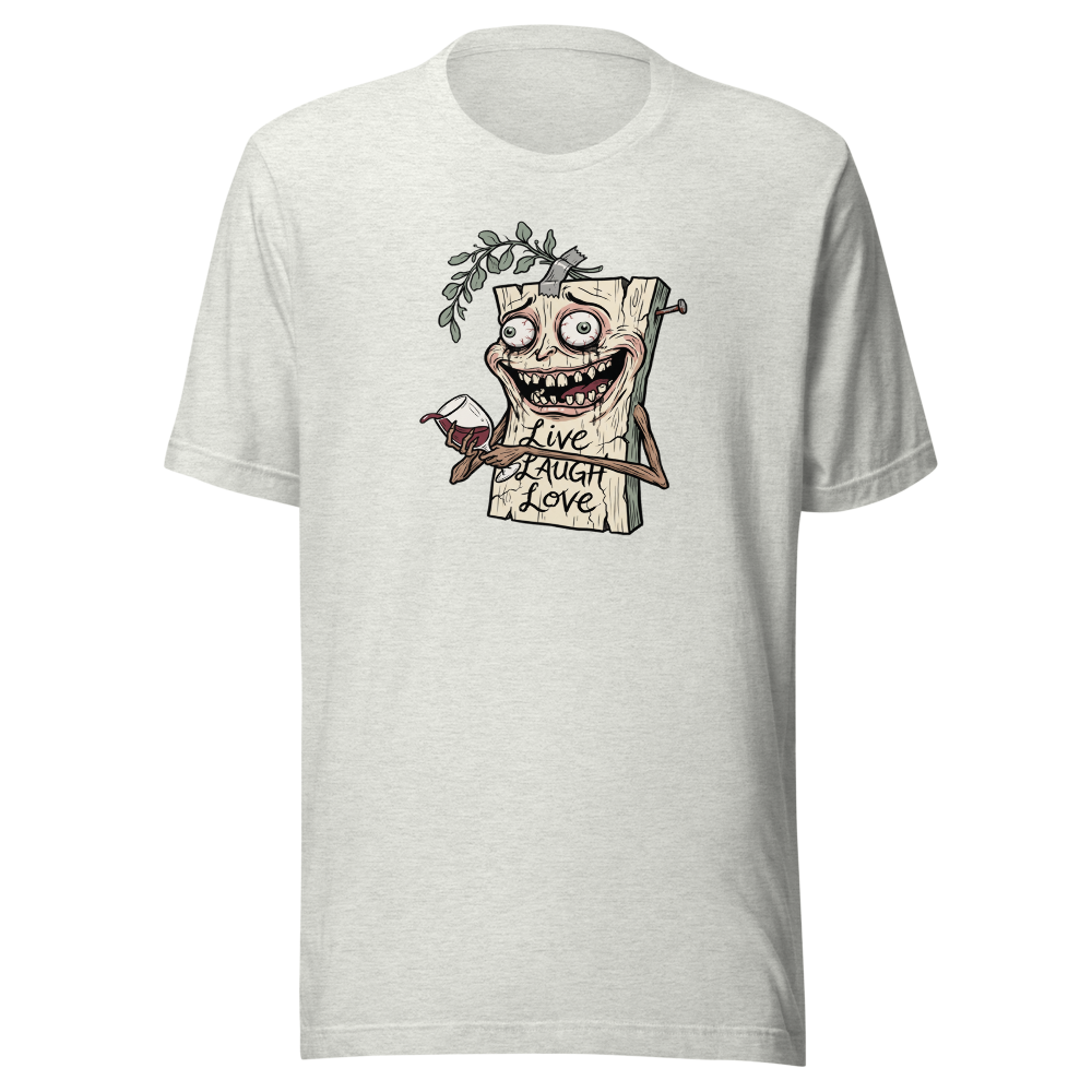 Cursed Farmhouse Plaque Meltdown Parody Tee — ash front view