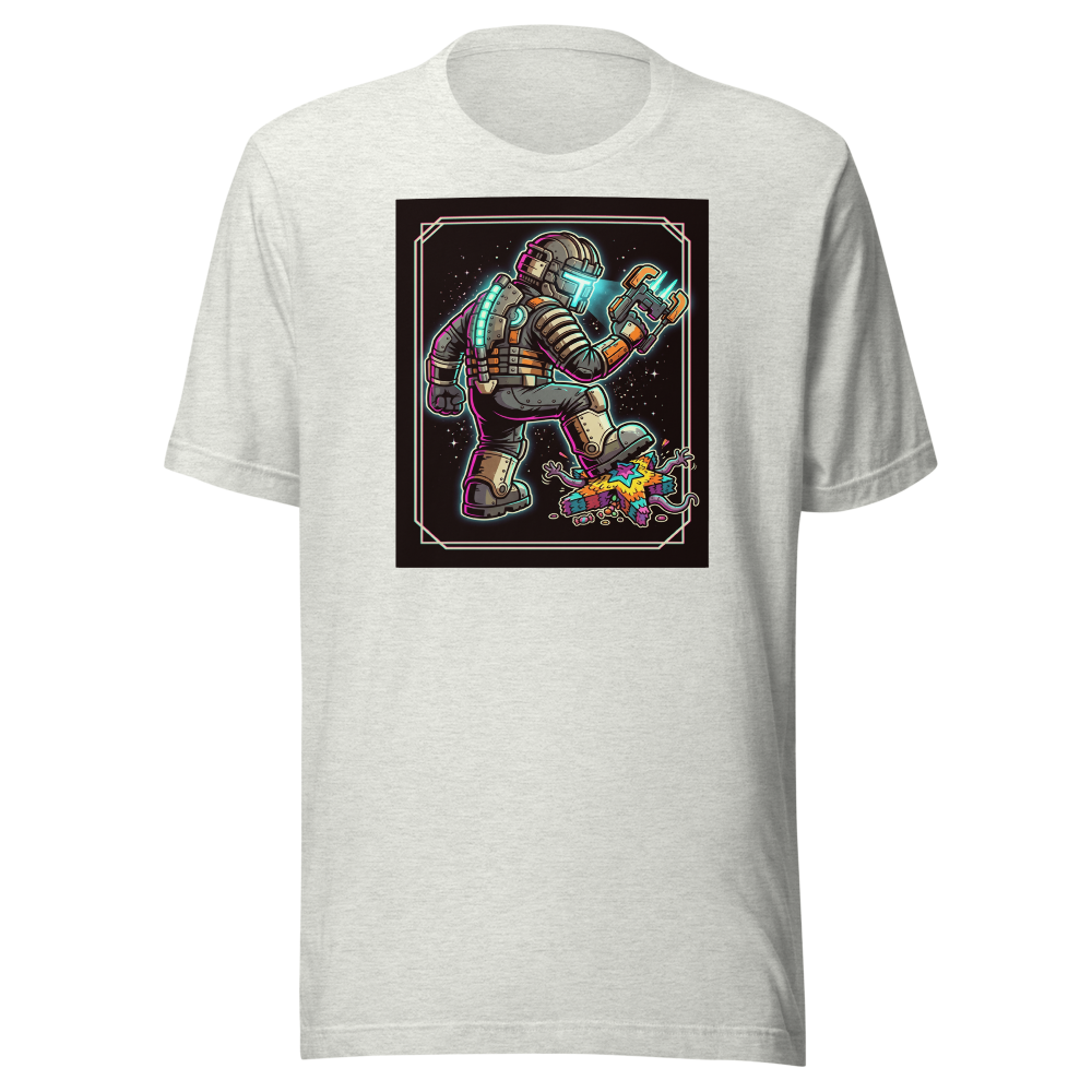 Haunted Space Engineer Piñata Stomp Neon Noir Tee — ash front view
