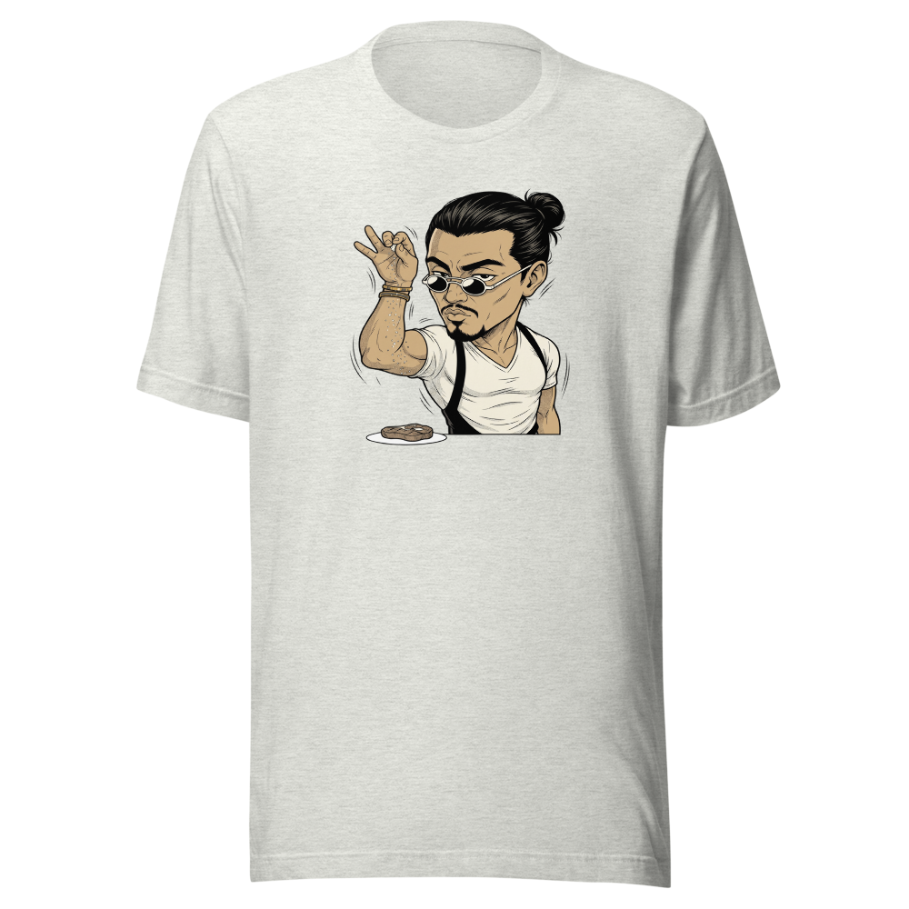 Smug Chef Salt Sprinkle Manga Line Art Meme Tee — ash front view
