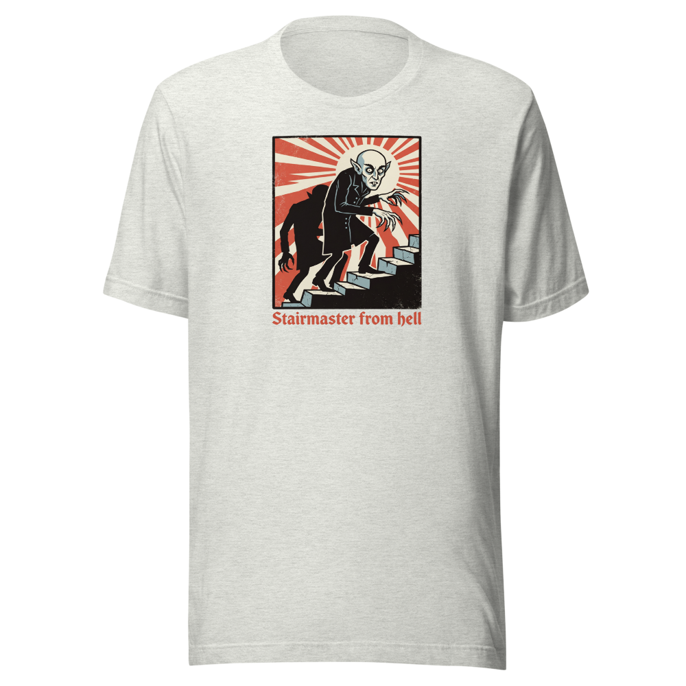 Stairmaster From Hell Vintage Vampire Horror Tee â€” Ash front view