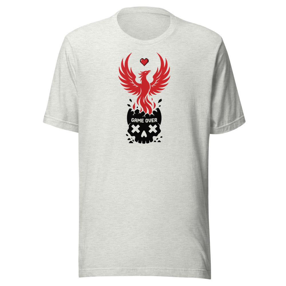 Respawn Firebird Pixel Heart Silhouette Gamer Tee — ash front view