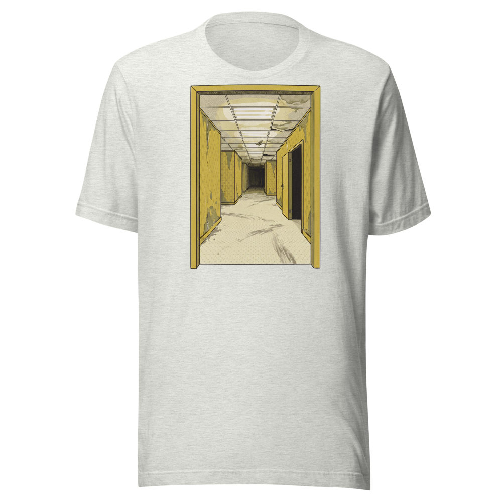 Yellow Liminal Hallway Endless Corridor Riso Tee — Premium Tee — ash front view