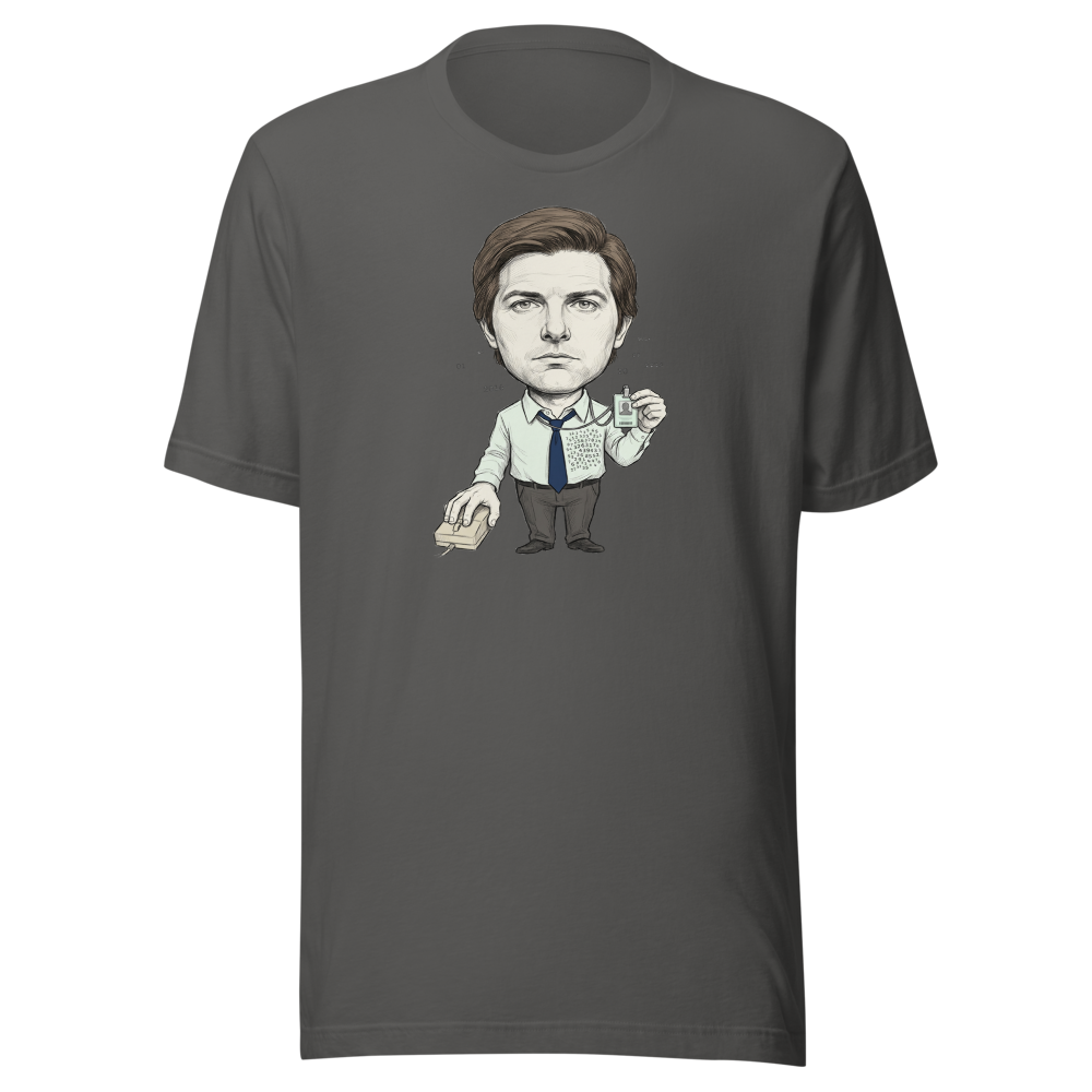 Split-Brain Office Drone Pencil Sketch Tee — asphalt front view