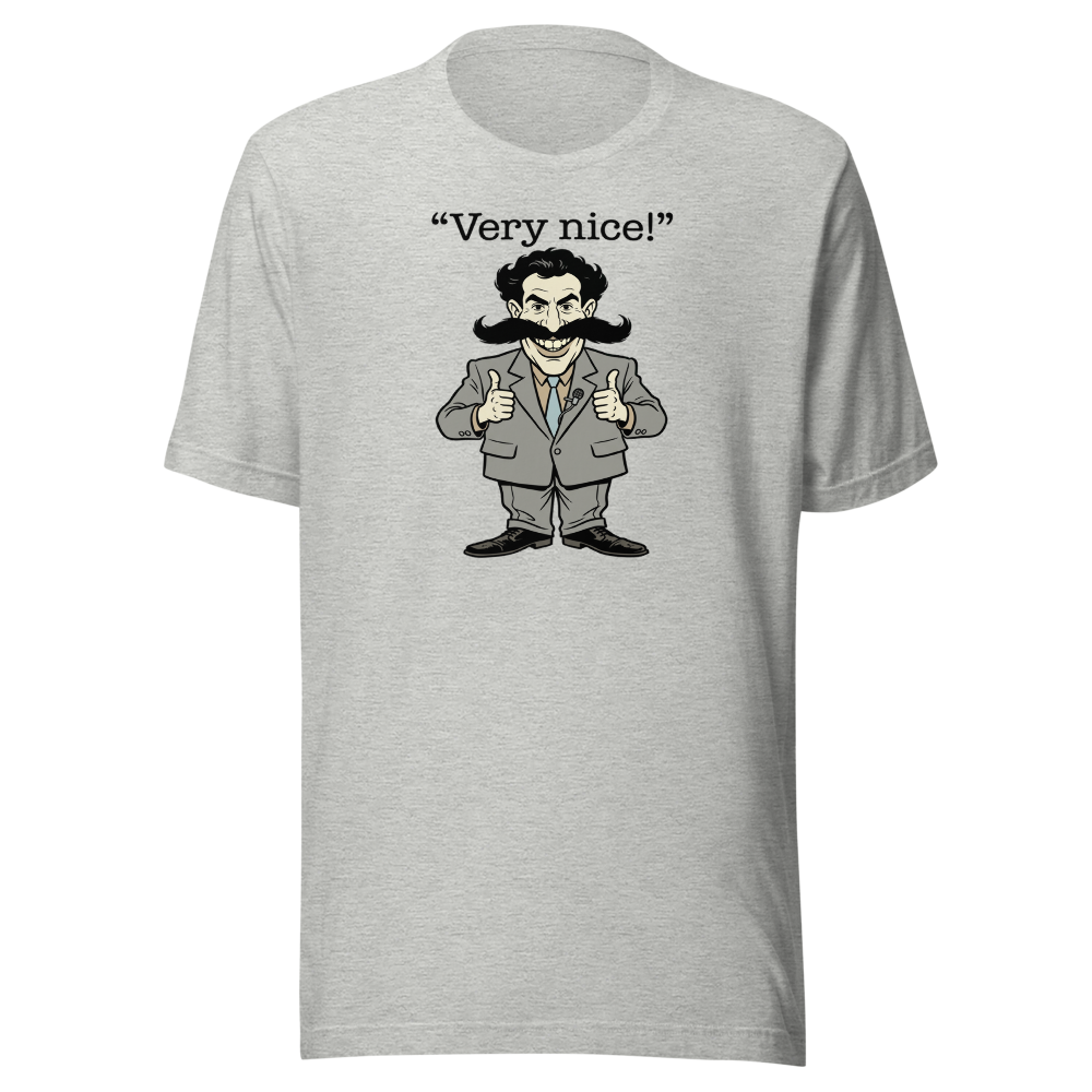 Very Nice Mustache Reporter Thumbs Up Comedy Tee — Men's Premium Tee — athletic heather front view