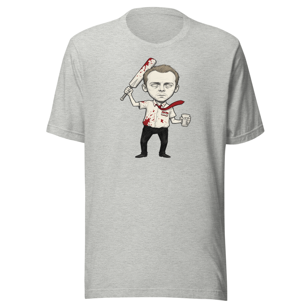 Deadpan Pub Hero Cricket Bat Zombie Sketch Tee — Men's Premium Tee — athletic heather front view