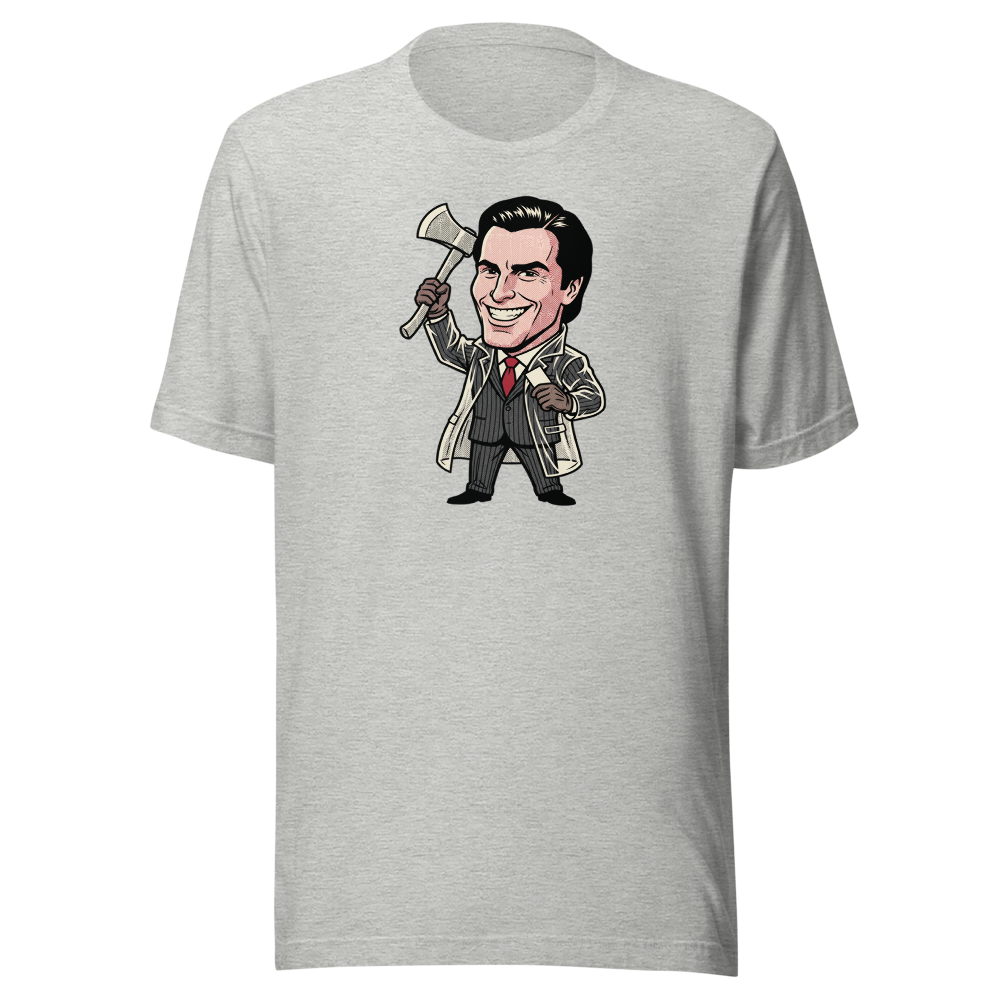 Wall Street Yuppie Axe Killer Pop Art Parody Tee — Men's Premium Tee — athletic heather front view