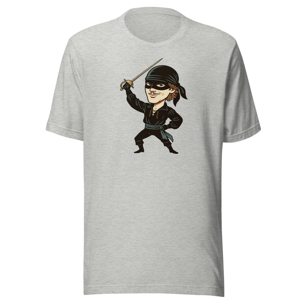 Masked Swashbuckler Vintage Pirate Poster Tee — Men's Premium Tee — athletic heather front view