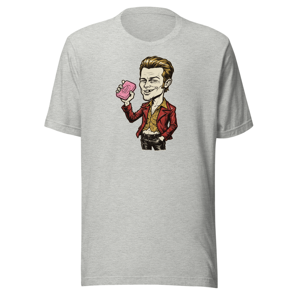 Soap-Pushing Anarchist Punk Caricature Tee — Men's Premium Tee — athletic heather front view