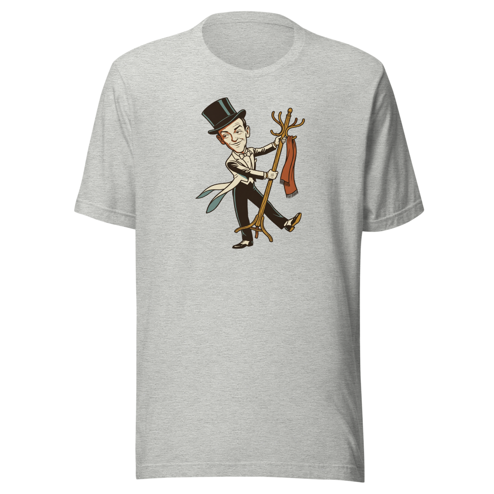 Top Hat and Tails Dancing Coat Rack Vintage Tee — athletic heather front view