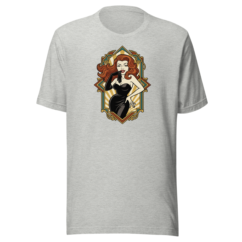 Jazz Age Femme Fatale Glove Peel Deco Tee — athletic heather front view