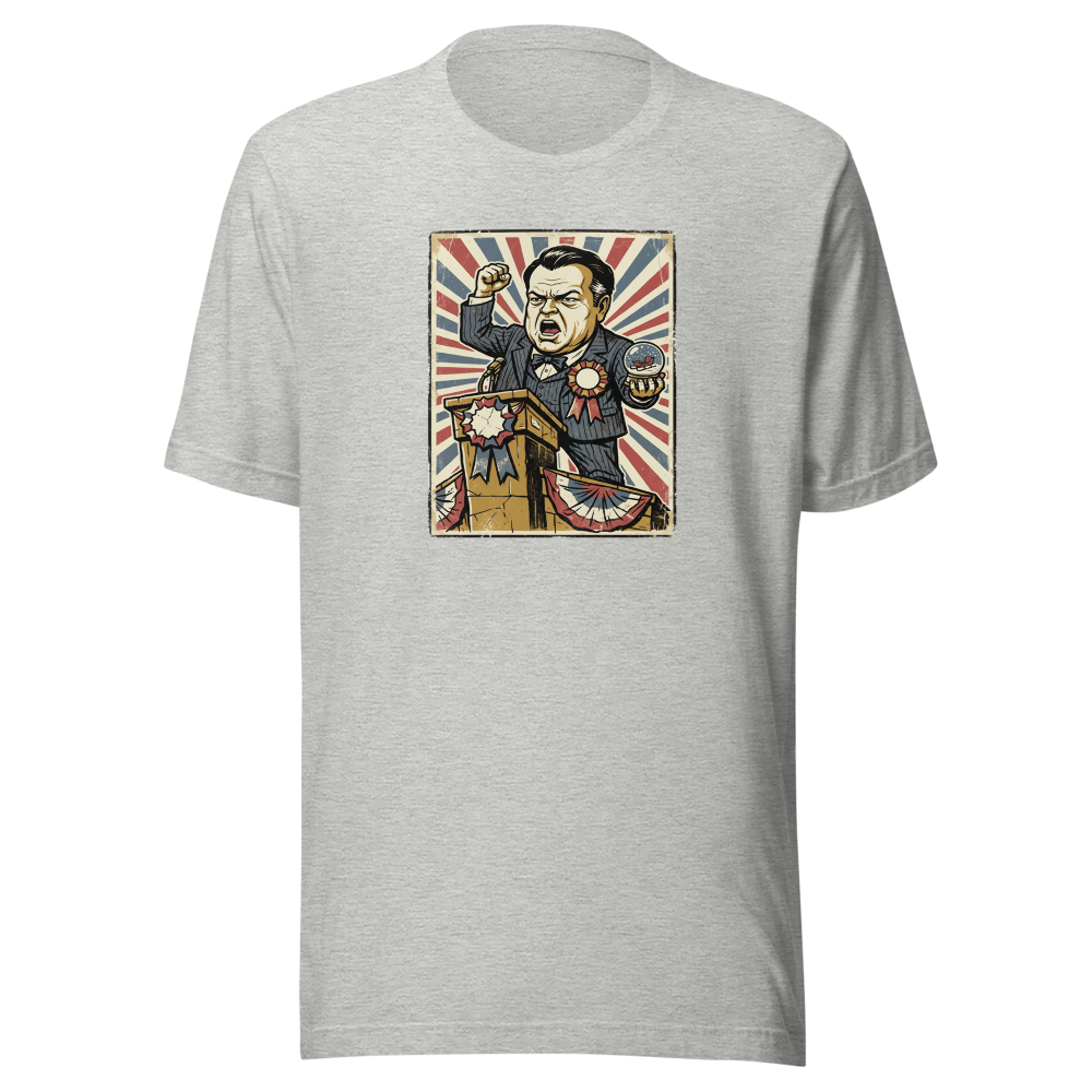 Rosebud Snow Globe Campaign Podium Propaganda Tee — athletic heather front view