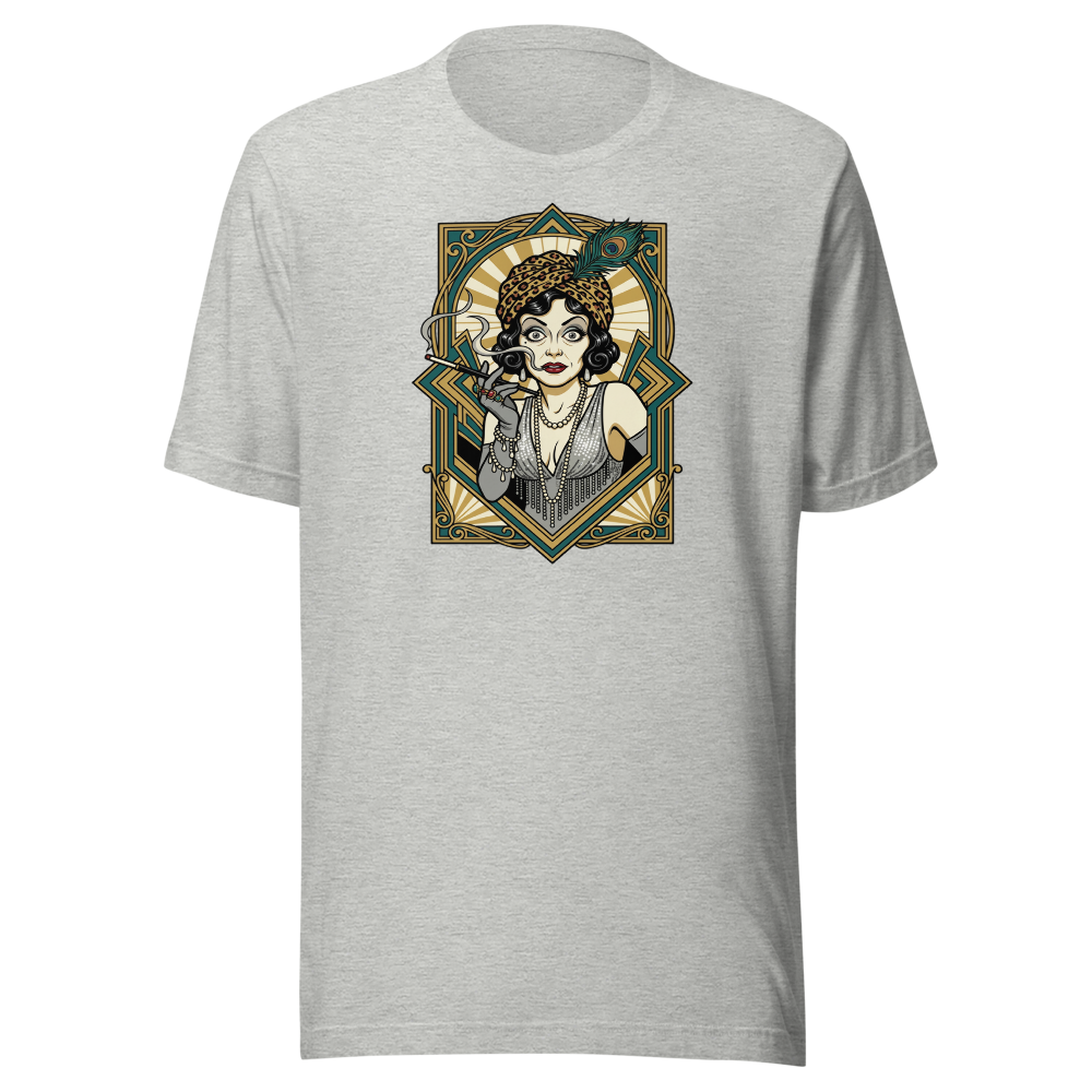 Silent Film Diva Art Deco Jazz Age Glamour Tee — athletic heather front view