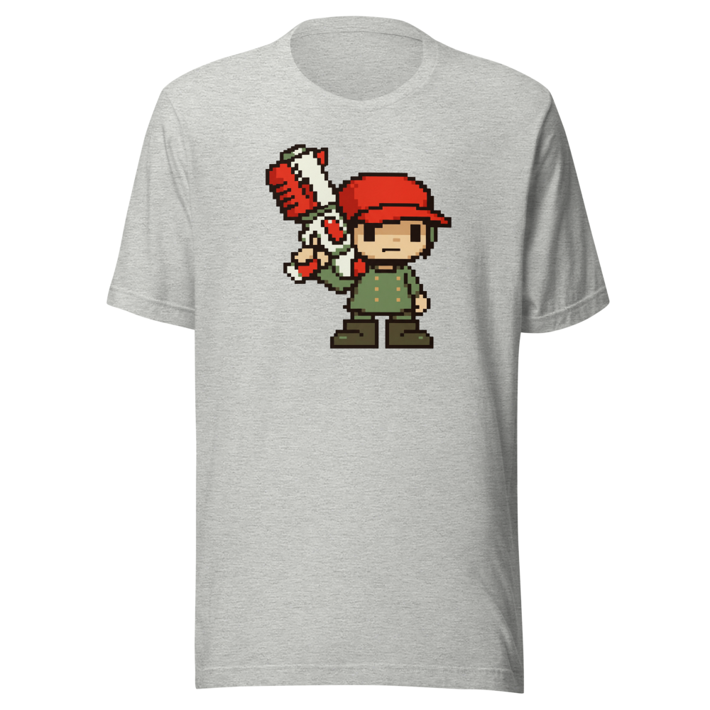 Silent Pixel Hero Oversized Blaster Retro Tee — athletic heather front view