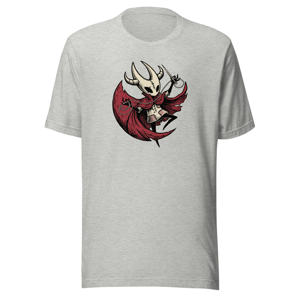 Needle Duelist Bug Warrior Linocut Tee — athletic heather front view