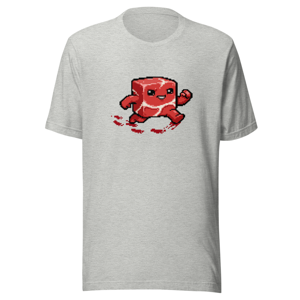 Running Meat Cube 16-Bit Pixel Platformer Tee — athletic heather front view