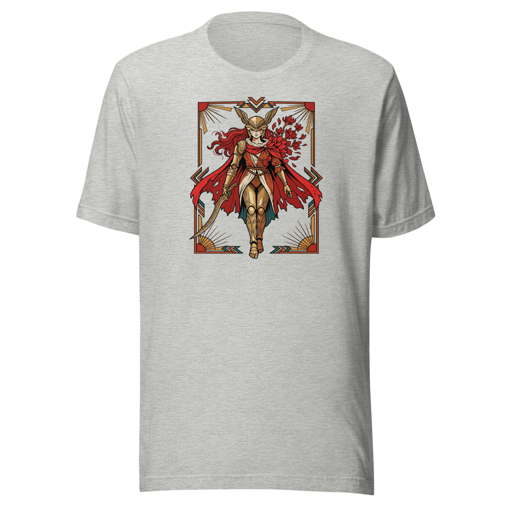 Deco Valkyrie Scarlet Bloom Knight Graphic T-Shirt — athletic heather front view