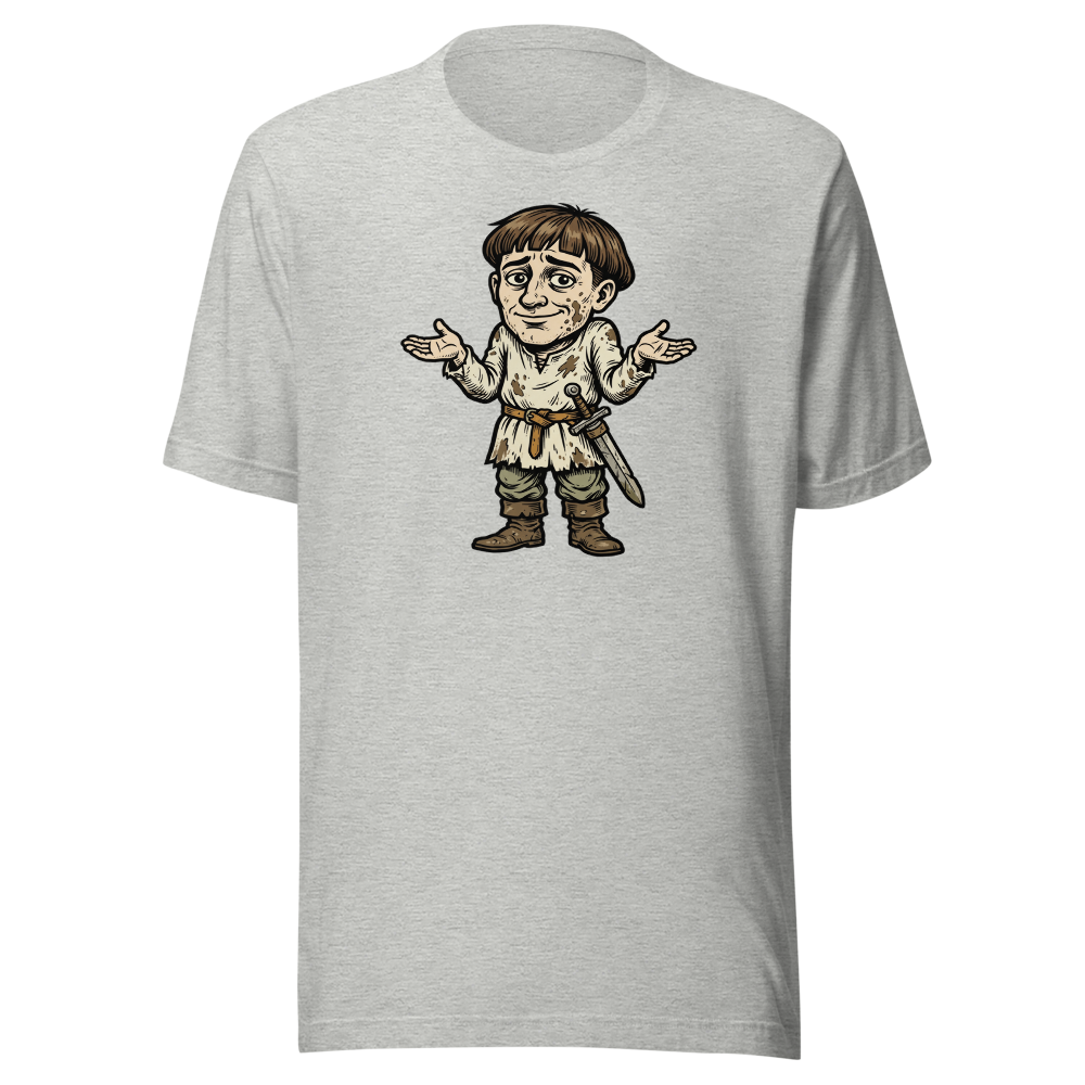 Medieval Peasant Shrug Woodcut Retro RPG Tee — athletic heather front view