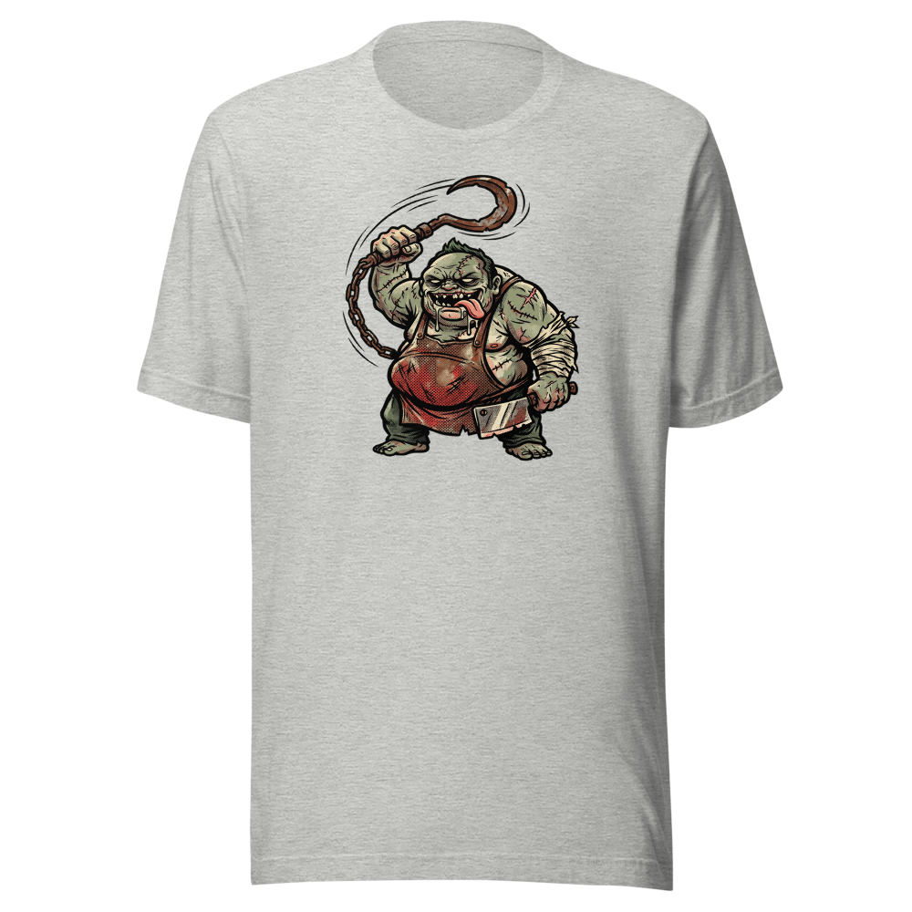 Butcher Hook Pop Art Halftone Gaming Tee — athletic heather front view