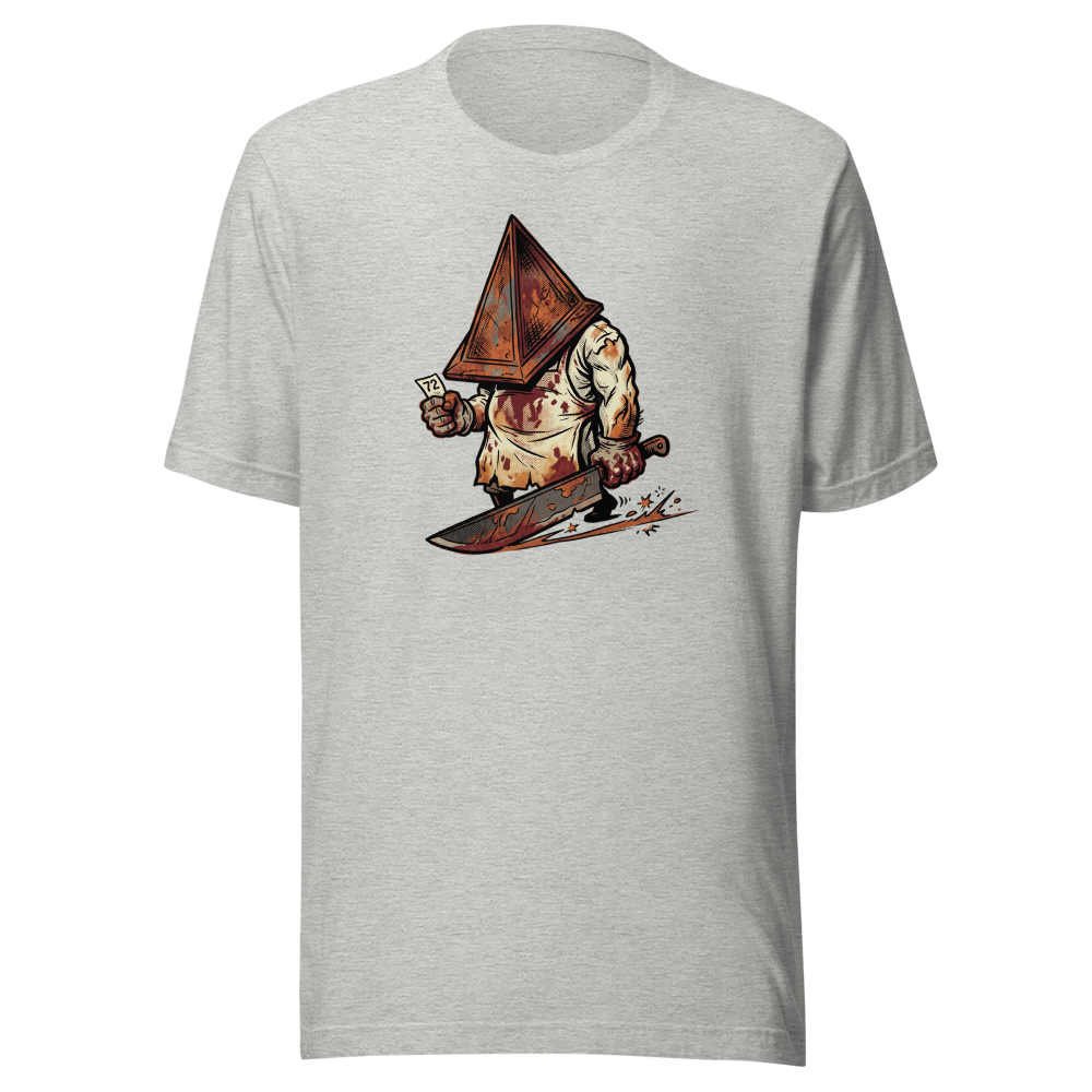Horror Executioner at the DMV Halftone Parody Tee — athletic heather front view