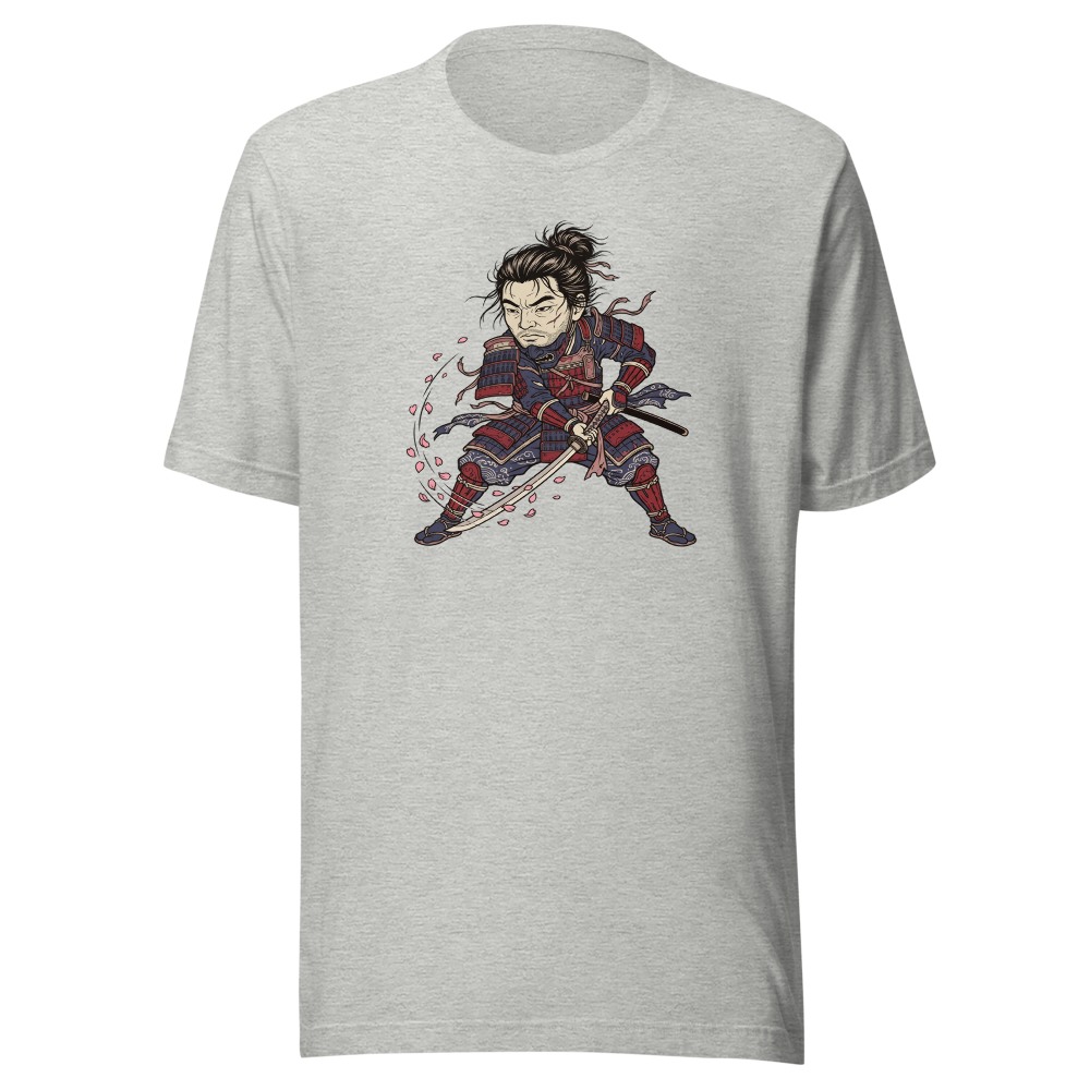 Lone Samurai Ghost Ukiyo-e Woodblock Graphic Tee — athletic heather front view