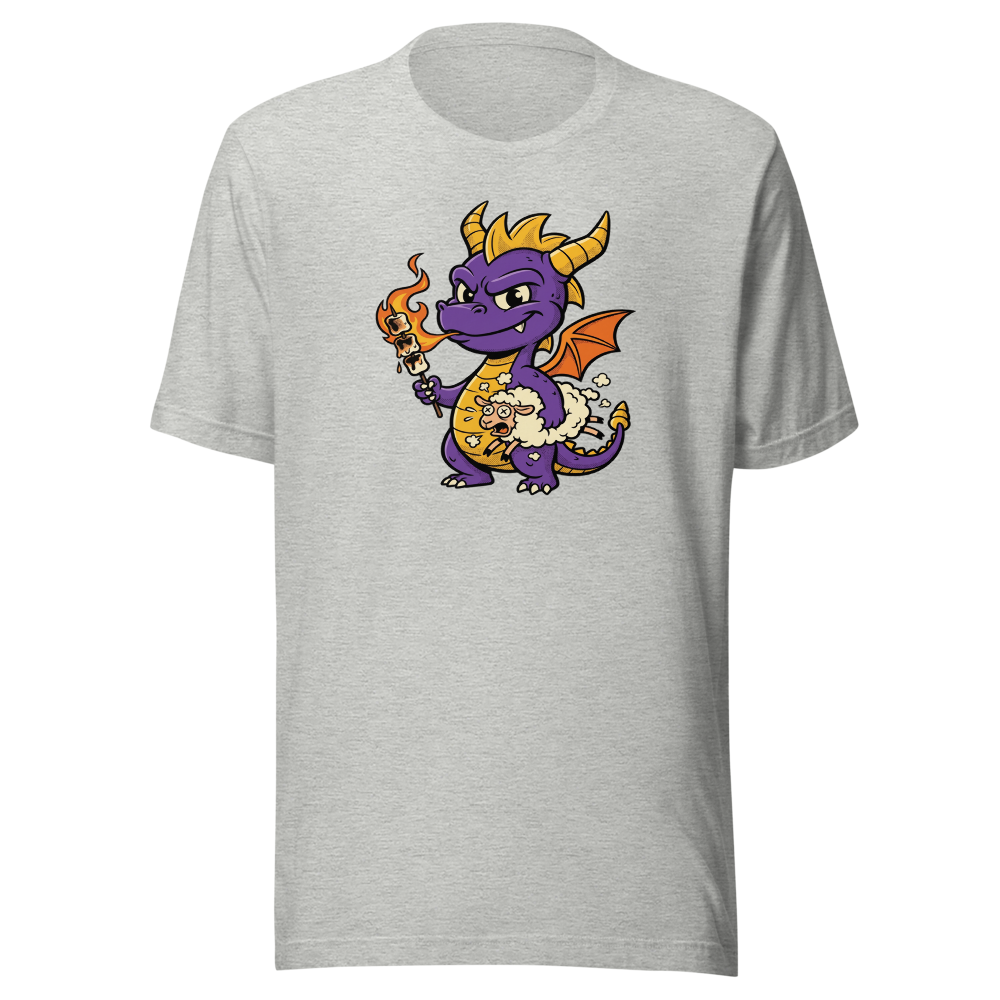 Purple Dragon Marshmallow Roast Retro Gamer Tee — athletic heather front view