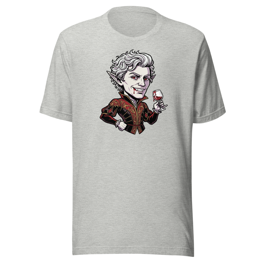 Smug Vampire Elf Rogue Comic Ink Tee — athletic heather front view