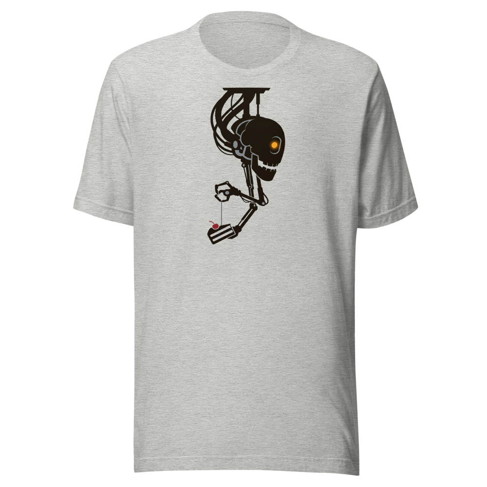 Sarcastic Ceiling AI Dangling Cake Silhouette Tee — athletic heather front view