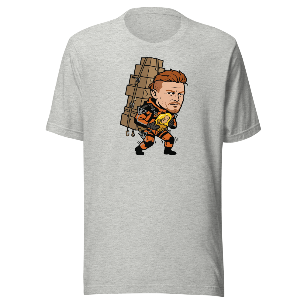 Overworked Courier Parcel Tower Delivery Tee — athletic heather front view