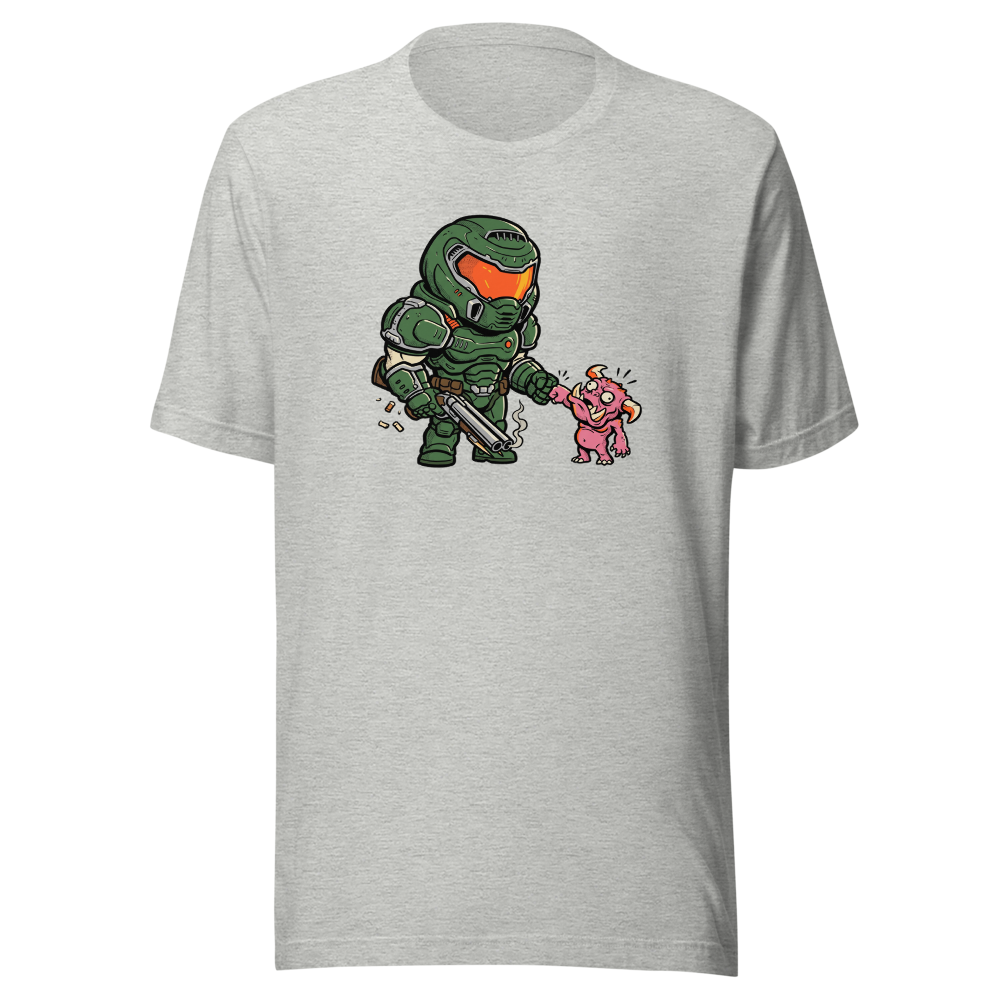 Demon Slayer Fist Bump Retro FPS Comic Tee — athletic heather front view