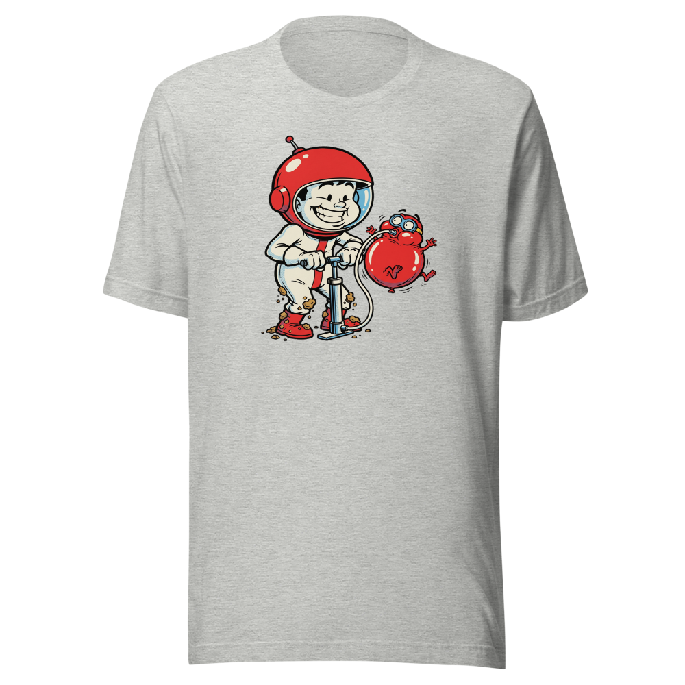 Retro Arcade Pump Clown Comic Ink Graphic Tee — athletic heather front view