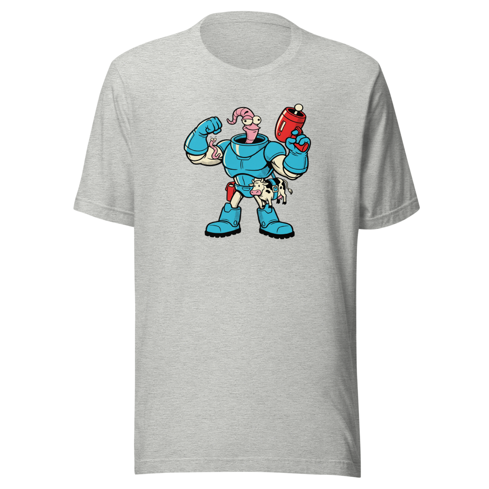 Worm Hero Super Suit Retro Gamer Graphic Tee — athletic heather front view